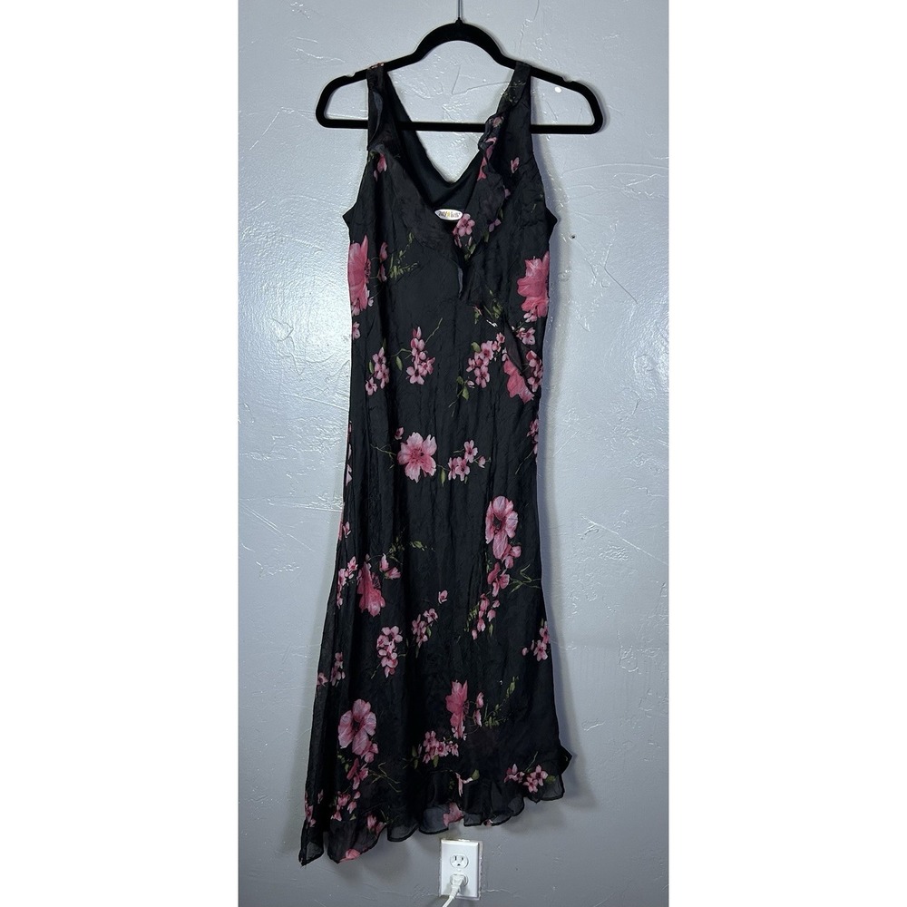 zoey beth Large Dark Floral Midi Asymmetrical Hem Sleeveless Dress Y2K Romantic